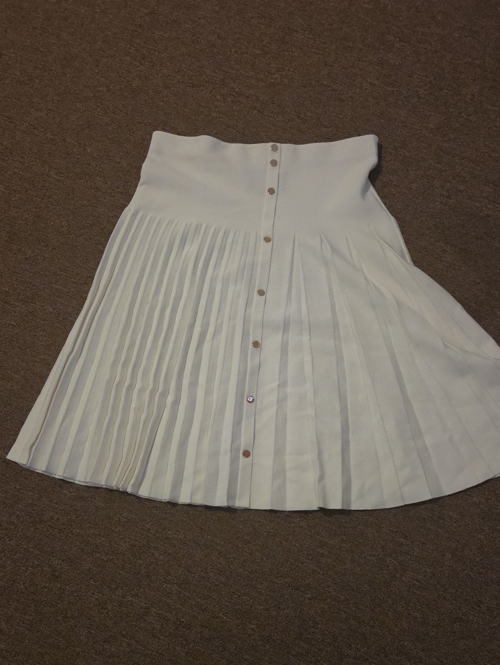 High-Waist Off-White Pleated Button-Front Skirt